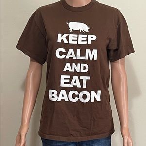 Keep Calm and Eat Bacon Brown Shirt Adult Medium